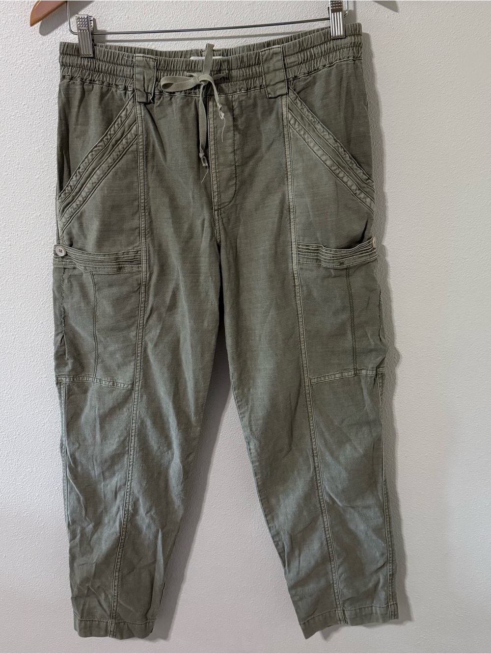 Anthropologie Angela Cropped Cargo Pants Moss Green Utility Cotton Blend-26